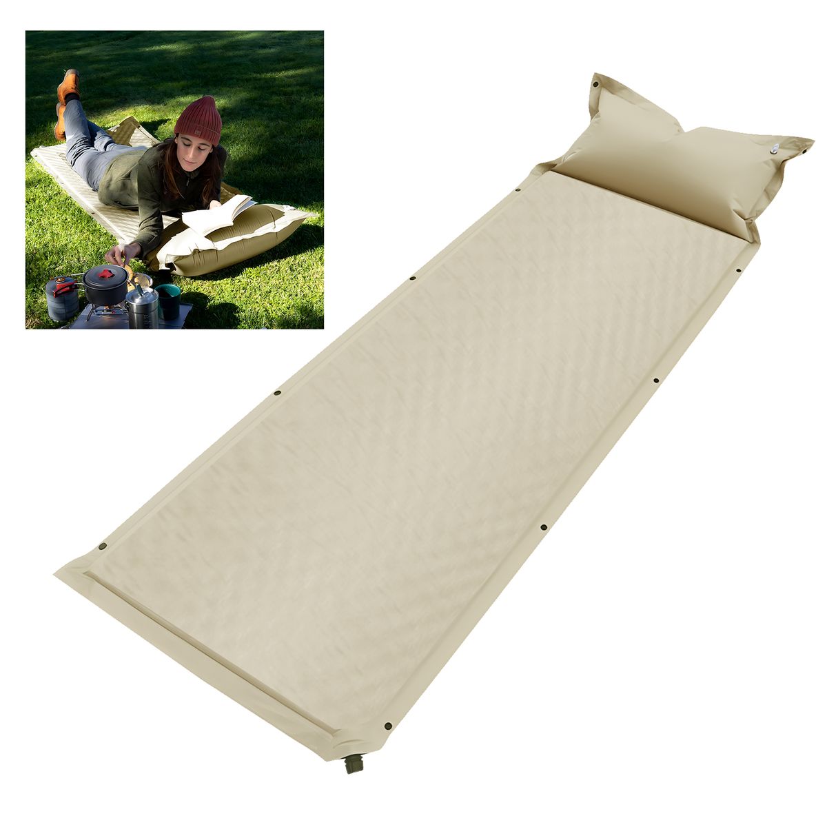 AIZO - Colchón Cama Inflable Autohinchable 1 Plaza Con Almohada