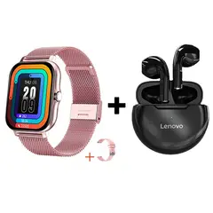 LENOVO - Audífonos Bluetooth HT38 y Reloj Inteligente Y13 - Rosa
