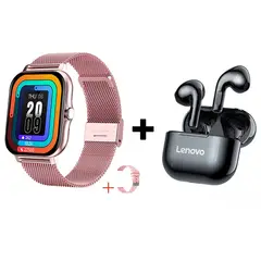 LENOVO - Audífonos Bluetooth LP40 y Reloj Inteligente Y13 - Rosa