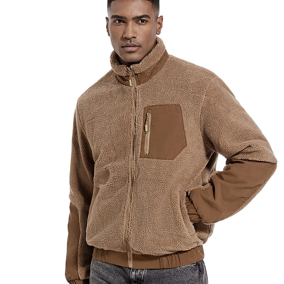 BLWOENS - Chaqueta con cuello alto para hombres -Café