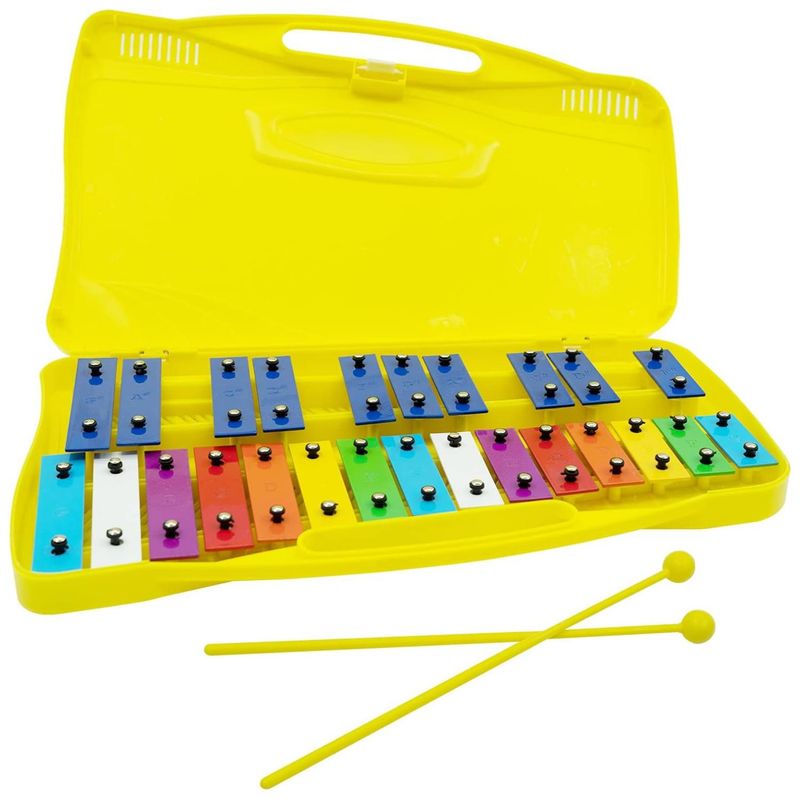GENERICO - Metalofono Xilofono 25 Notas 2 Baquetas Amarillo Infantil