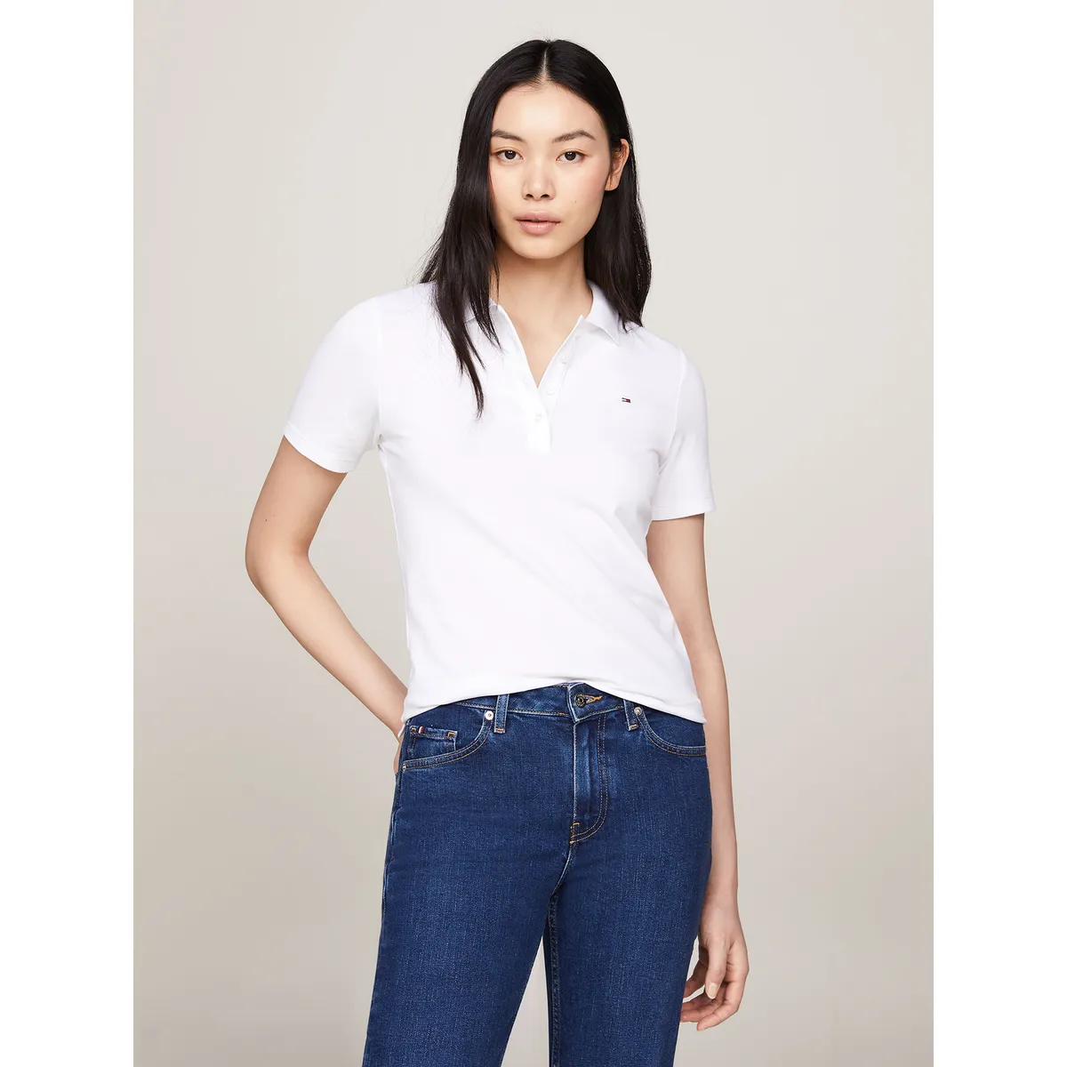 TOMMY HILFIGER - Polo Slim Fit Con Tejido Pique Blanco Tommy Hilfiger