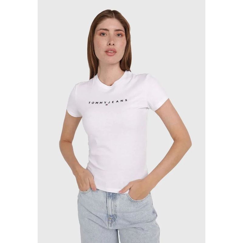 TOMMY HILFIGER - POLERA SLIM FIT CON LOGO LINEAR BLANCO TOMMY JEANS