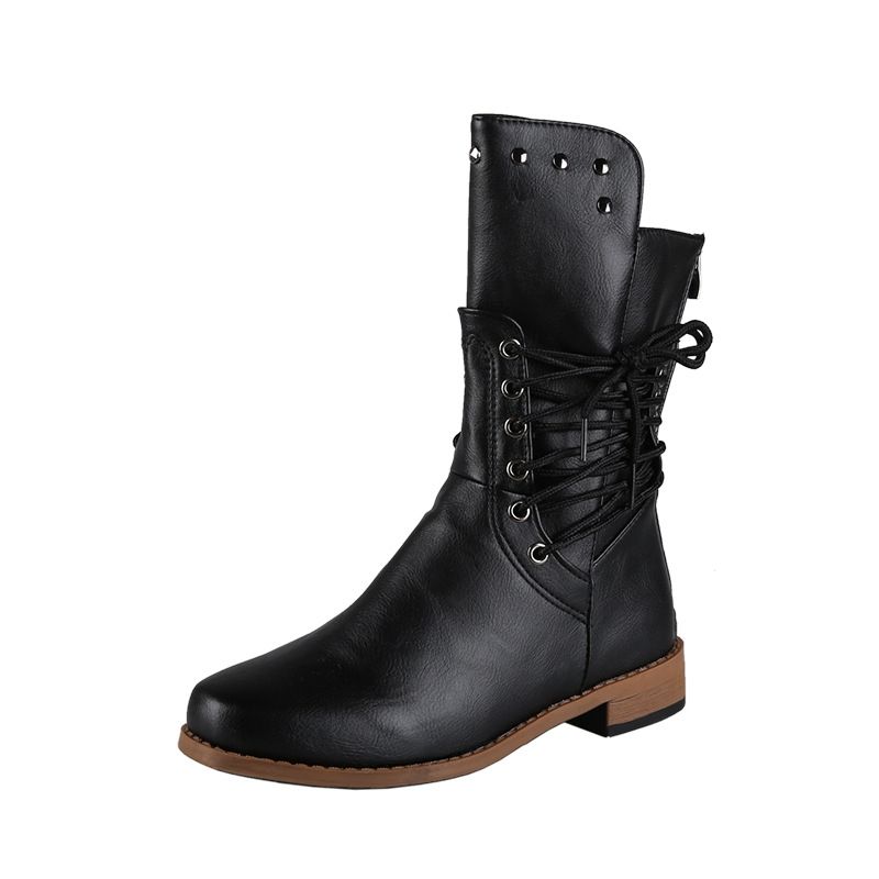 BLWOENS - Botas largas con taco pequeño para Mujer-Negro