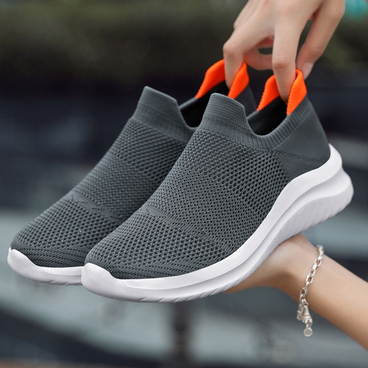 BLWOENS - Zapatillas elasticadas para Mujer-gris