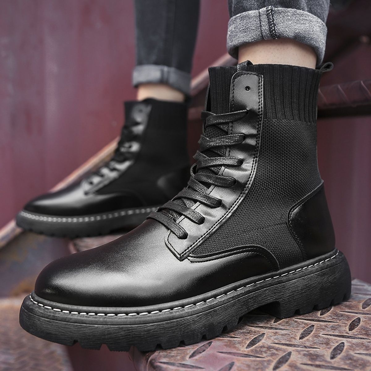 BLWOENS - Botas con cordones para Hombre-Negro