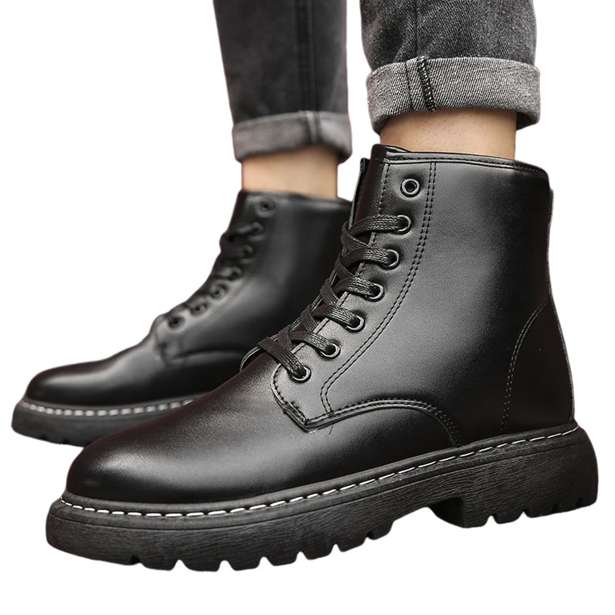 BLWOENS - Botas cortas con cordones para Hombre-Negro