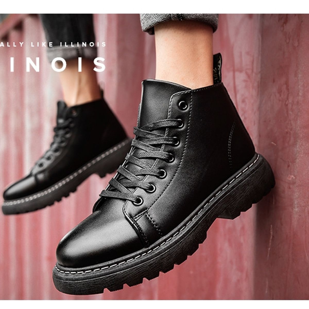 BLWOENS - Botas cortas con cordones para Hombre-Negro