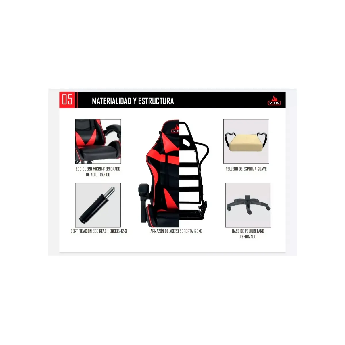 GENERICO - Silla de escritorio Vonchairs Legion gamer ergonómica roja con tapizad