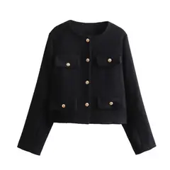 BLWOENS - Chaqueta lisa sin cuello para mujer -Negro