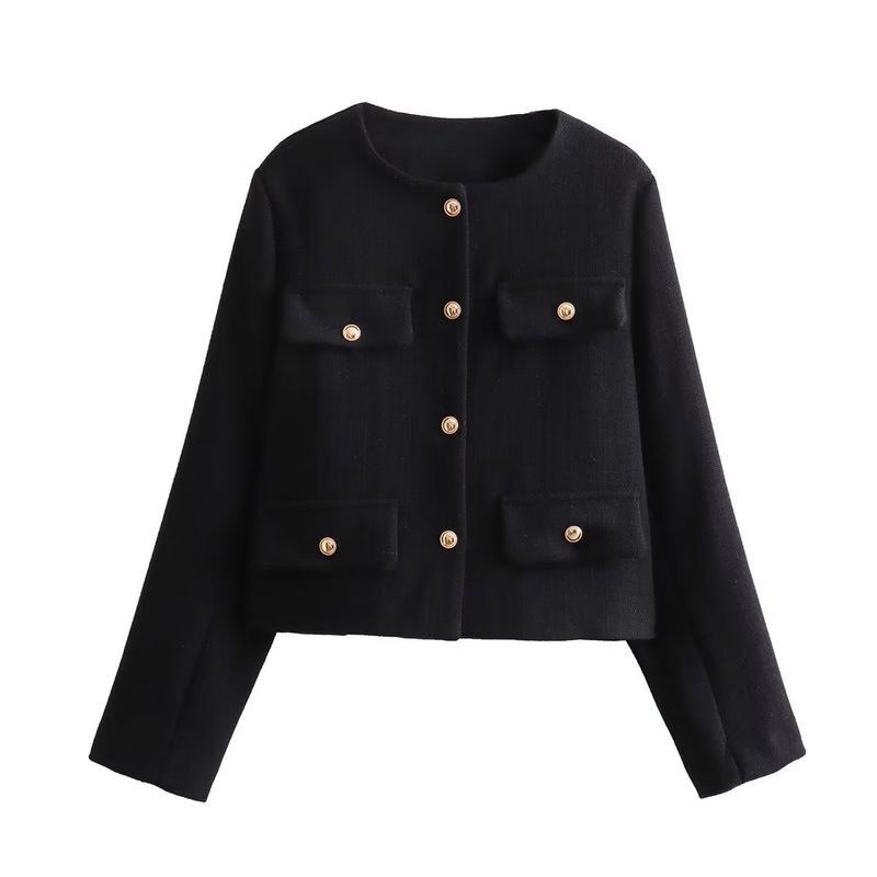 BLWOENS - Chaqueta lisa sin cuello para mujer -Negro