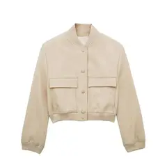 BLWOENS - Chaqueta corta con botones para mujer-Beige