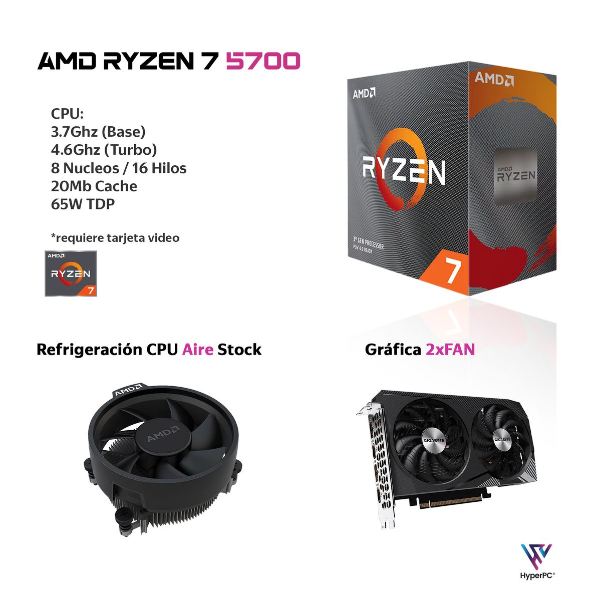 HYPERPC - PC GAMER AMD RYZEN 7 5700 16Gb 1Tb RTX 3050 WiFi