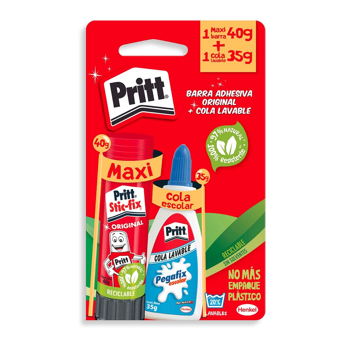 PRITT - Pack Pegamento Escolar Stick Fix 40g + Cola Fria 35g Pritt