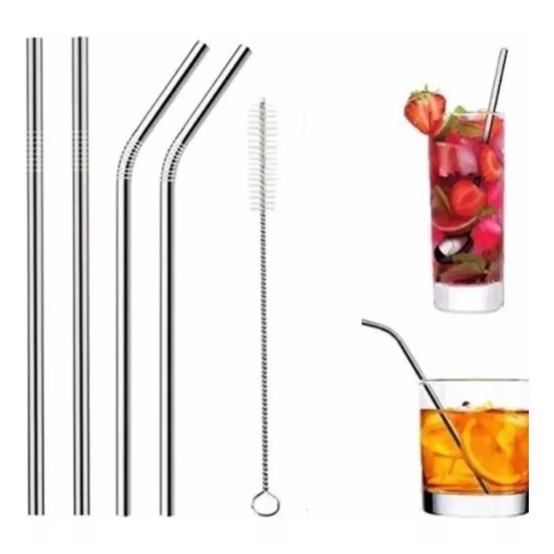 GENERICO - Set 4 Bombillas Reutilizables Con Cepillo Ecologico Cocina Tragos.