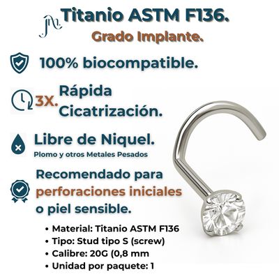 Imagen 2 del producto Piercing Nostril 3mm Tipo S Titanio Astm F136 20g Nariz