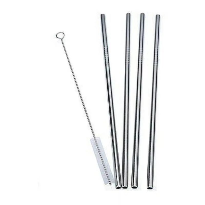 GENERICO - Set 4 Bombillas Reutilizables Con 1 Cepillo Ecologico Cocina Tragos.