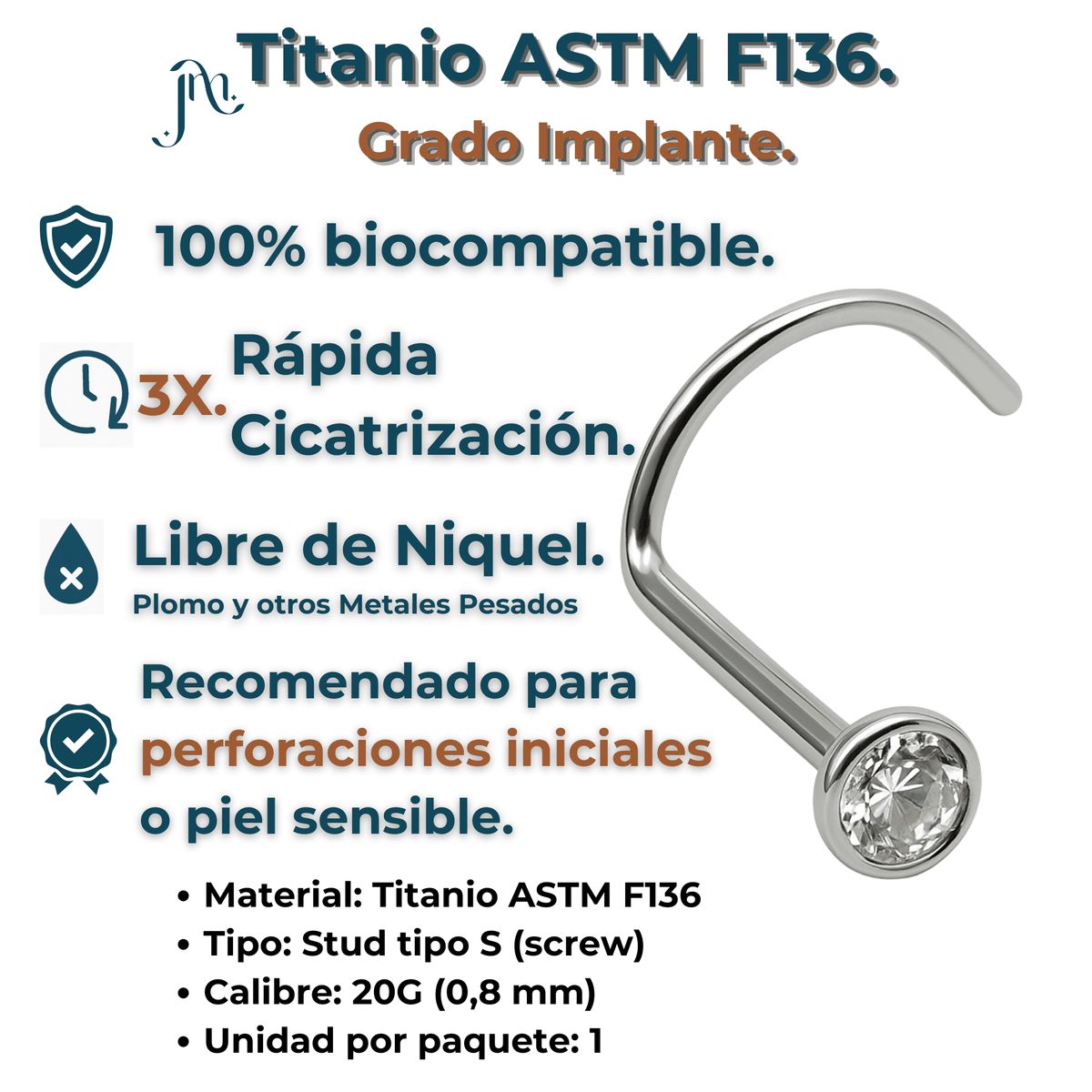 ELBAULDEJUMA - Piercing Nostril Tipo S Titanio Astm F136 20g Nariz 2mm
