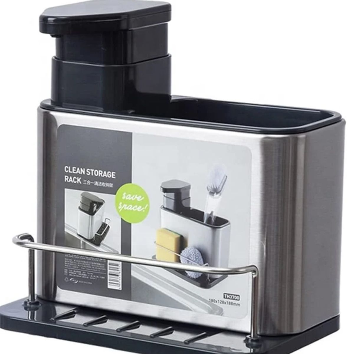 GENERICO - Dispensador de Lavalozas Jabon y Porta Eponja INOX