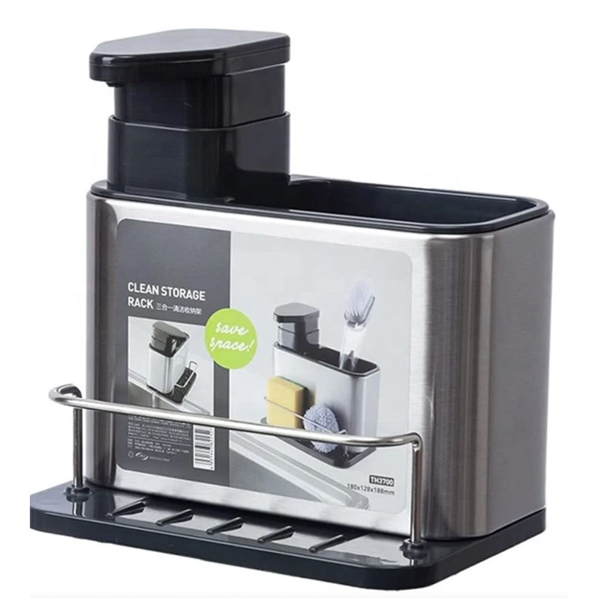 GENERICO - Dispensador de Lavalozas Jabon y Porta Eponja INOX