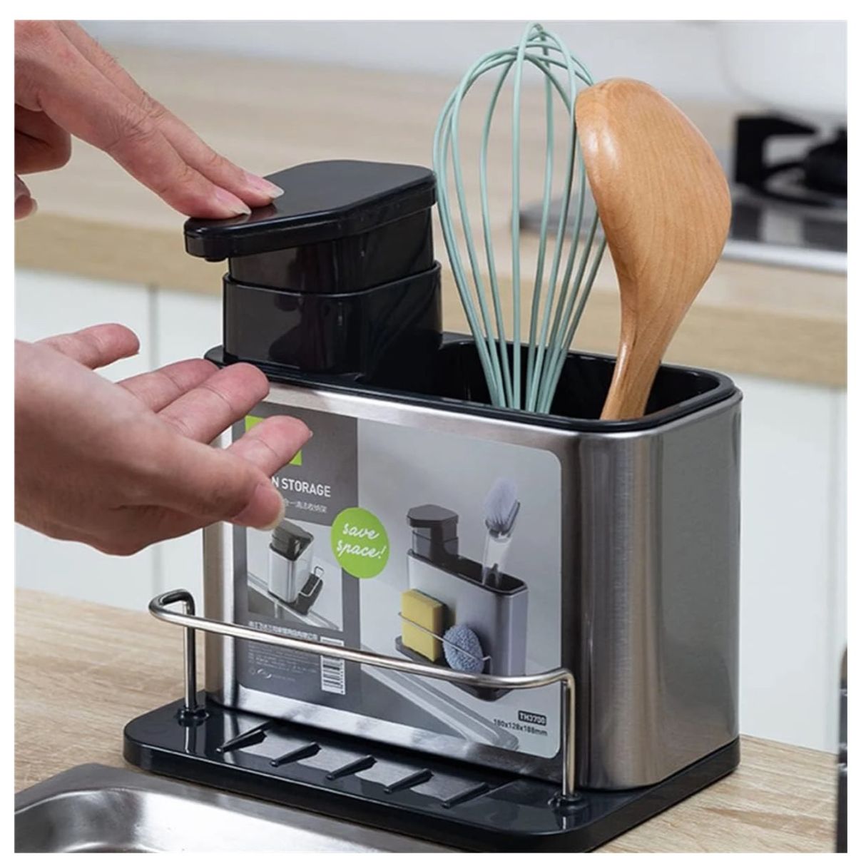 GENERICO - Dispensador de Lavalozas Jabon y Porta Eponja INOX