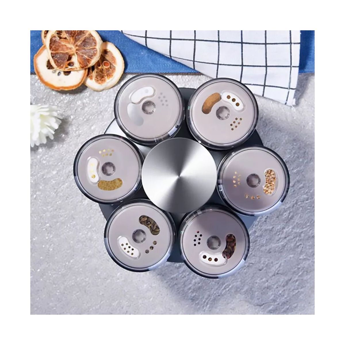 GENERICO - Rack Circular 6 Condimentero Giratorio 360° Frascos Vidrio.