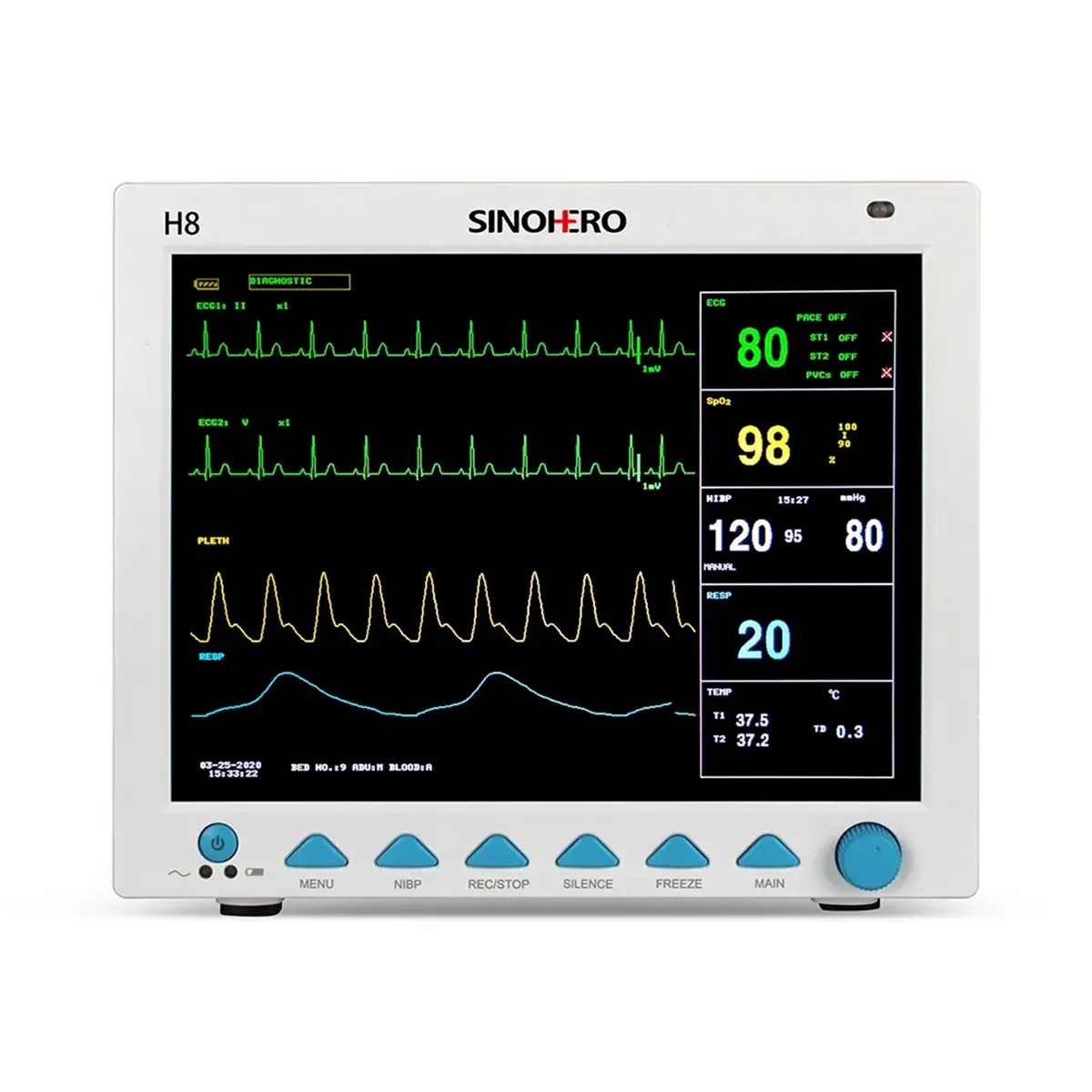 SINOHERO - Monitor Multiparámetro Sinohero H8 12.1” TFT ECG SpO2 NIBP Adulto Pediátrico Neonatal