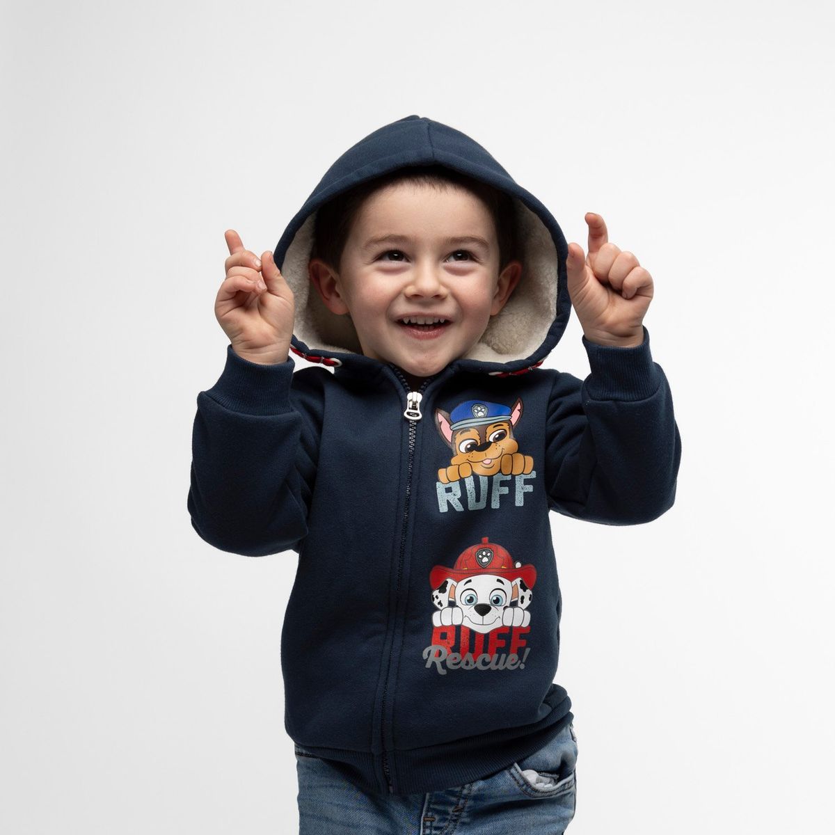 PAW PATROL - Poleron Con Gorro Niño Chase y Marshal Azul Marino Paw Patrol