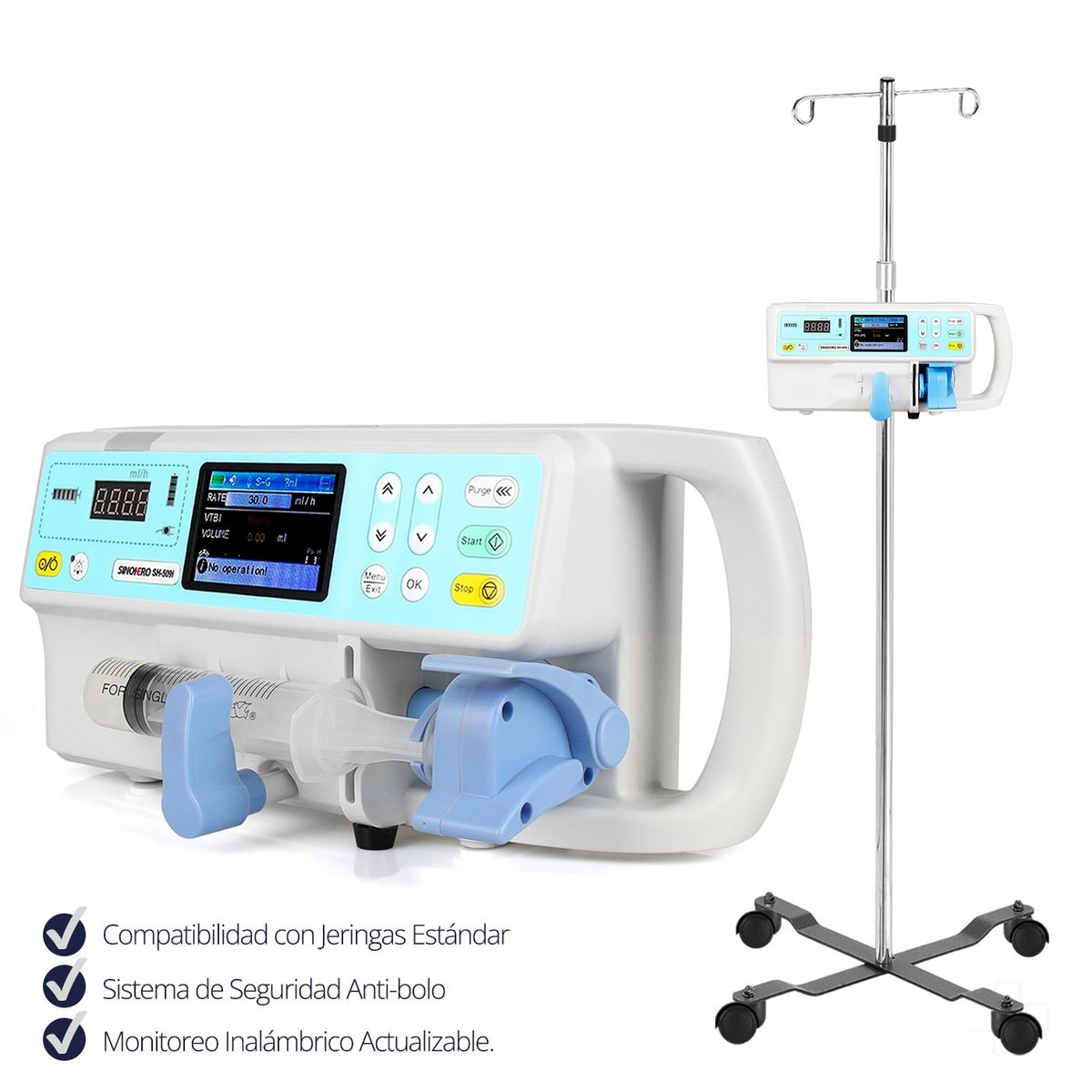 SINOHERO - Bomba Jeringa SH-509i Administración de Medicamentos + Porta Suero