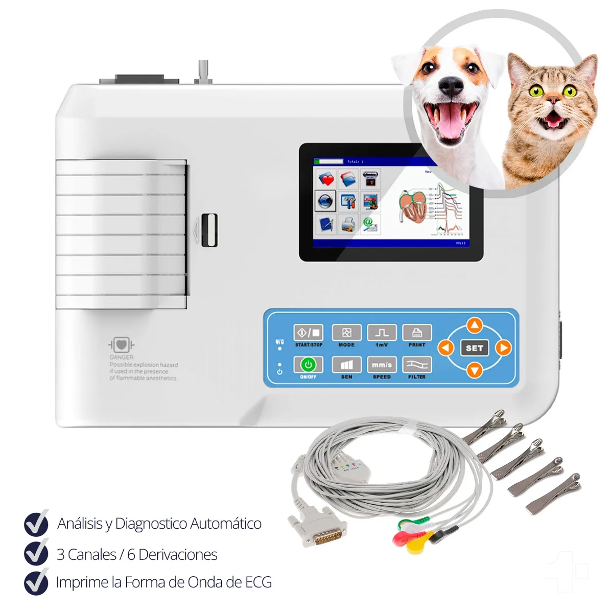 CONTEC - Electrocardiógrafo Táctil 3 Canales ECG 300g Veterinario