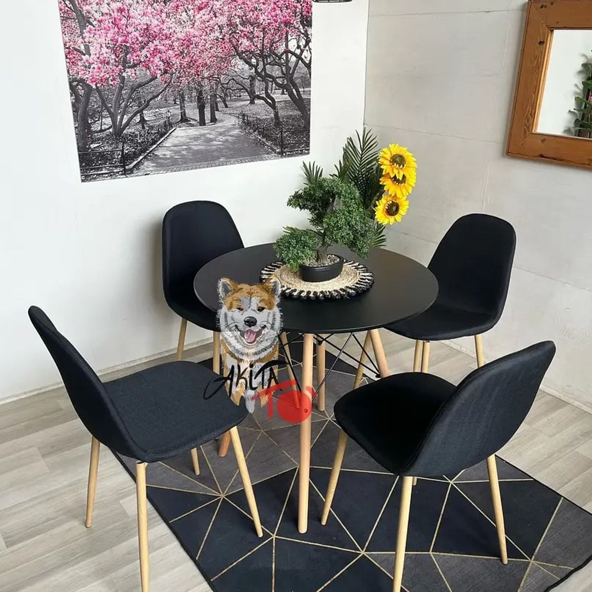 GENERICO - Comedor  Canadá (Mesa 80DMelamina + 4 Sillas Scoop wood NEGRO)