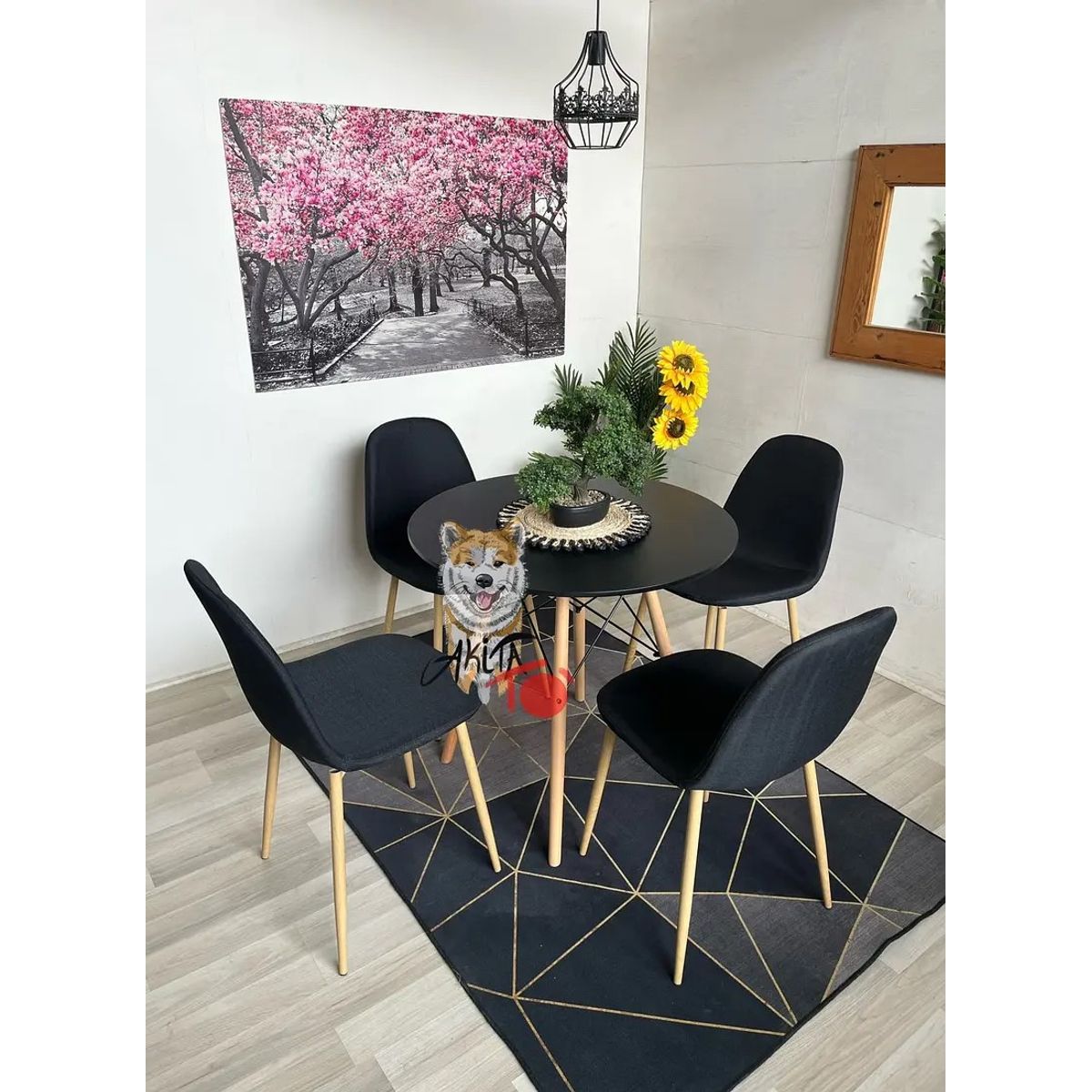 GENERICO - Comedor  Canadá (Mesa 80DMelamina + 4 Sillas Scoop wood NEGRO)