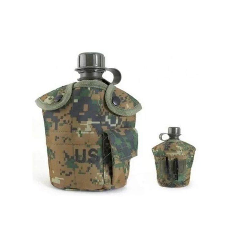 GENERICO - Cantimplora Militar Con Jarro Y Funda Verde Pixelado