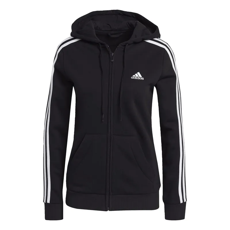 ADIDAS - Polerón con Capucha Essentials 3 Tiras Cierre Frontal Tela Fleece