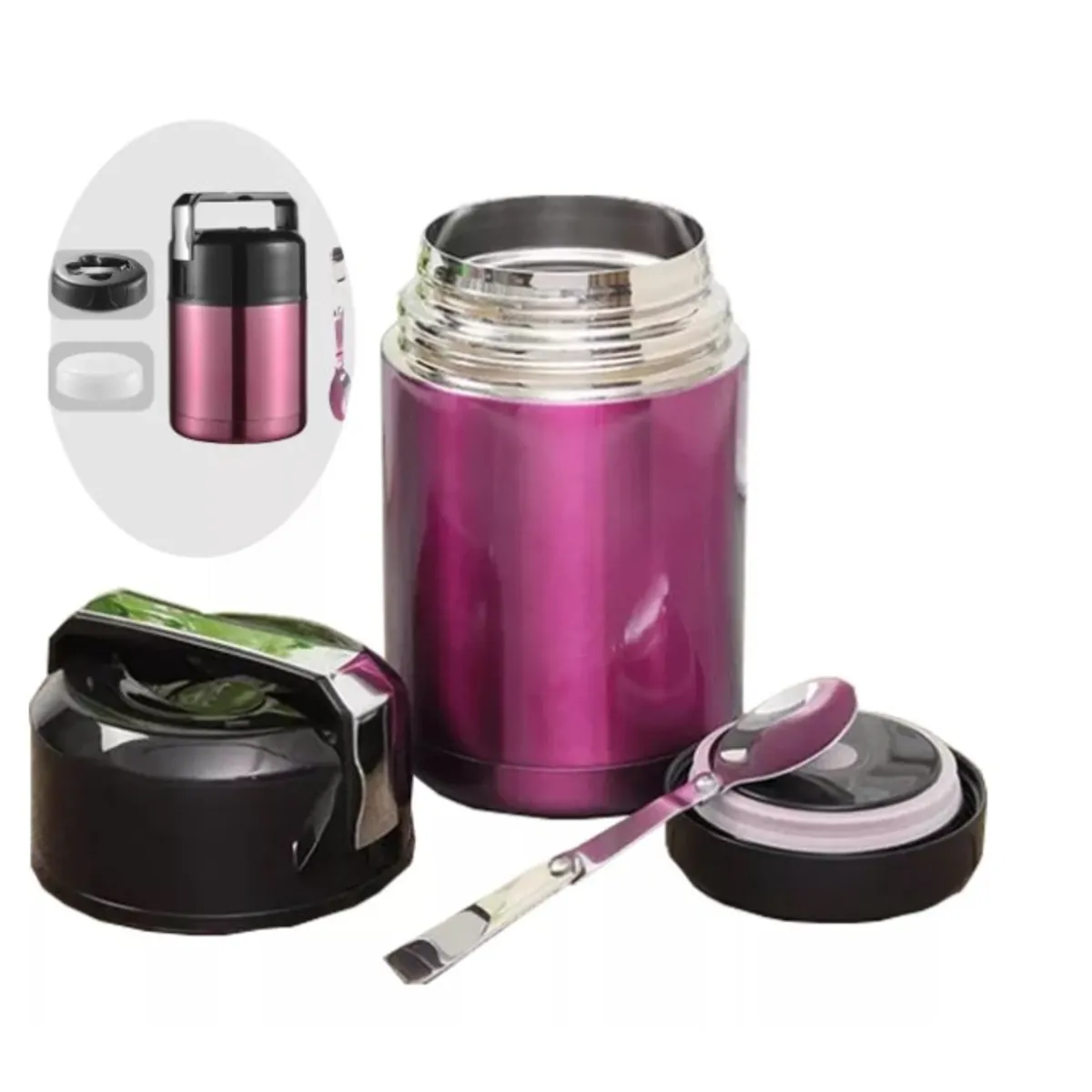 GENERICO - Termo De Comida Acero Inoxidable De 800 Ml + Cuchara Rosa