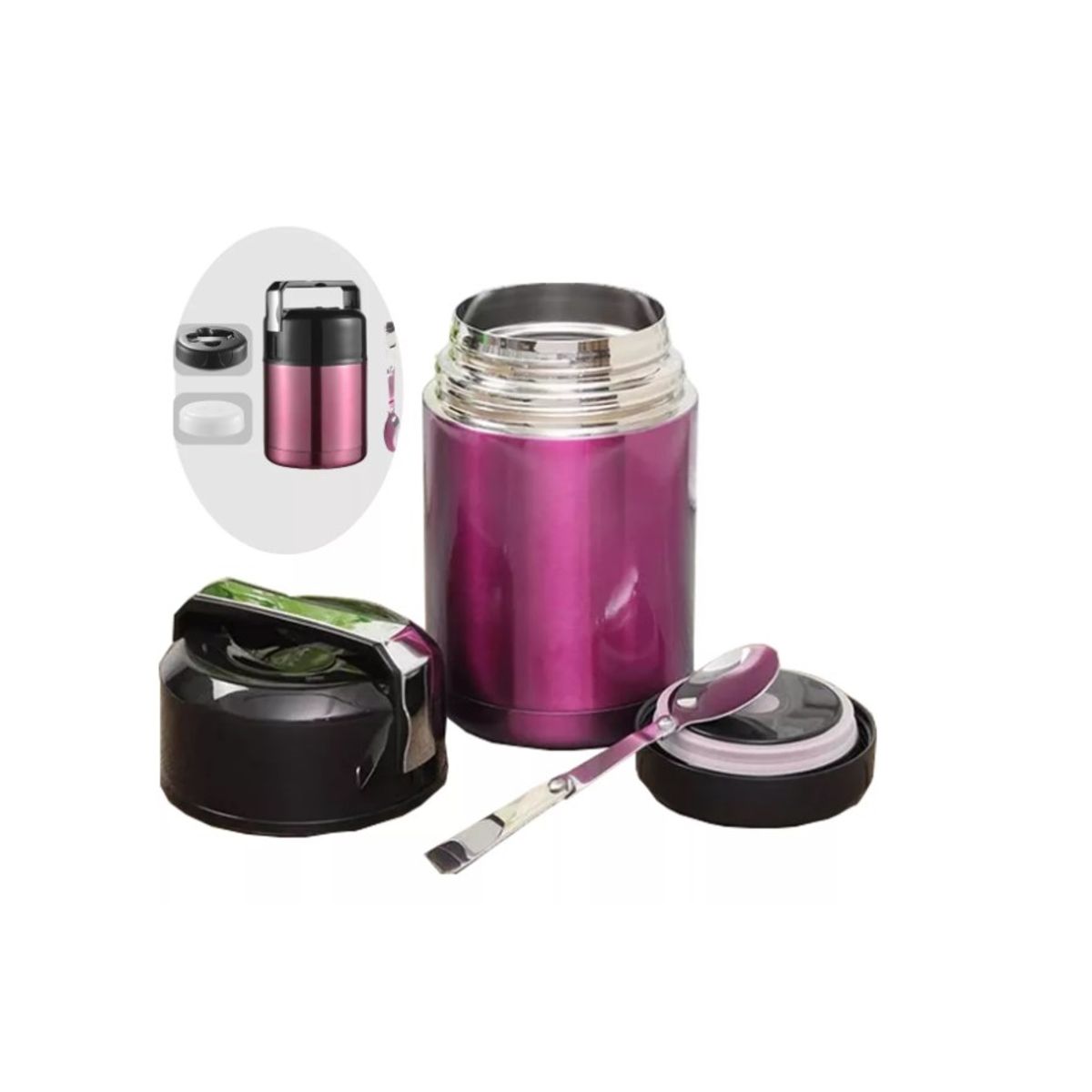 GENERICO - Termo De Comida Acero Inoxidable De 800 Ml + Cuchara Rosa