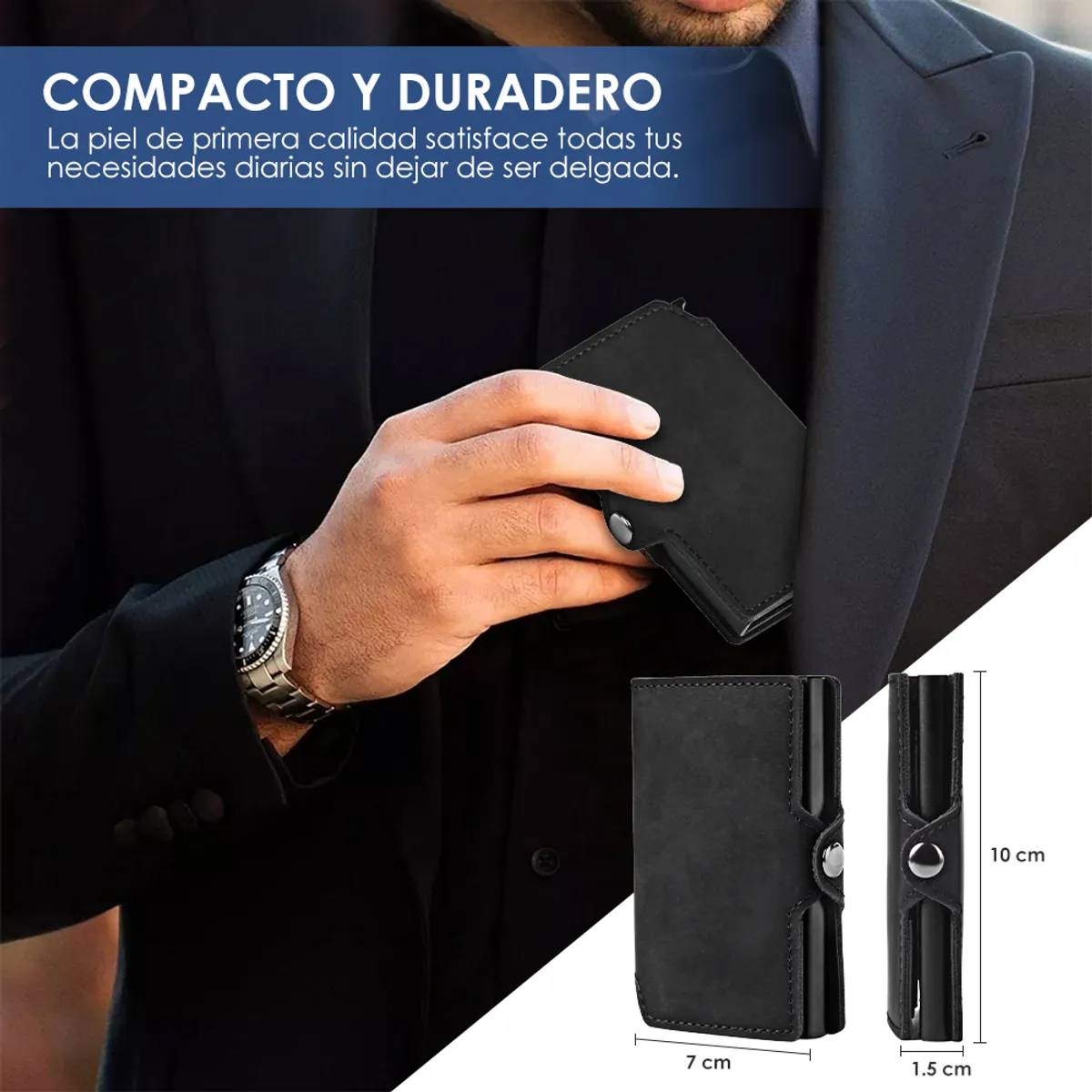 SLOWTON - Billetera Tarjetero Cuero Hombre Minimalista Con Rfid