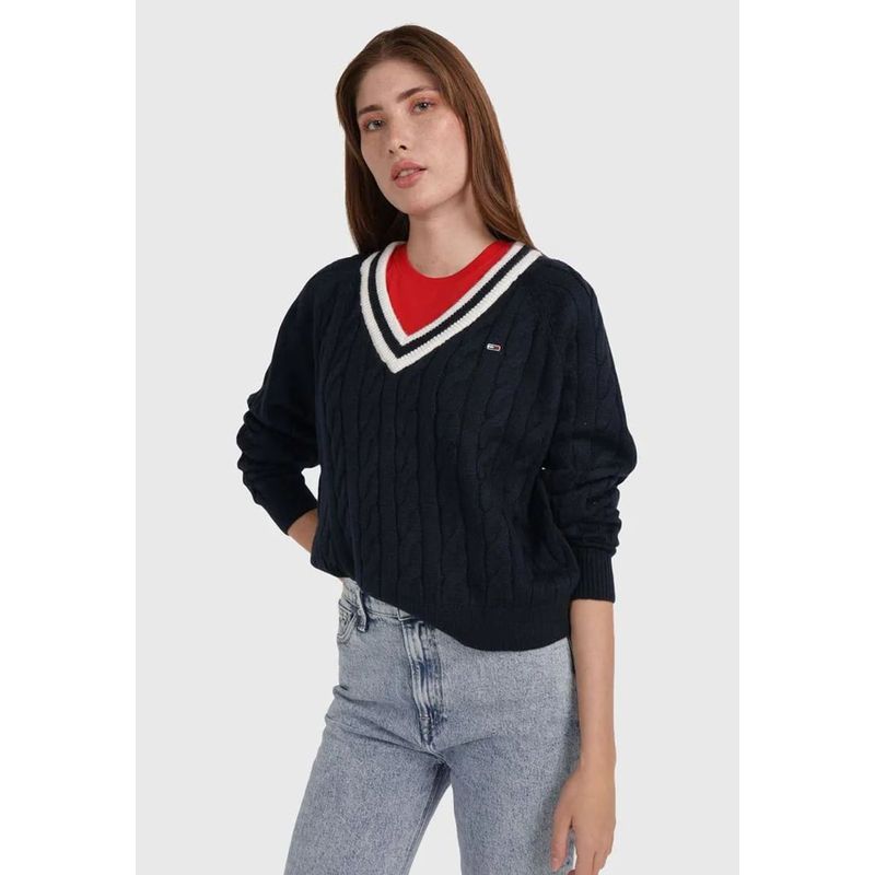 TOMMY HILFIGER - SWEATER ACANALADO CON LOGO AZUL TOMMY JEANS