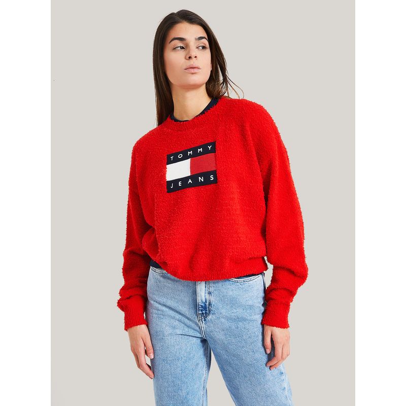 TOMMY HILFIGER - SWEATER RELAXED CENTER FLAG ROJO TOMMY JEANS