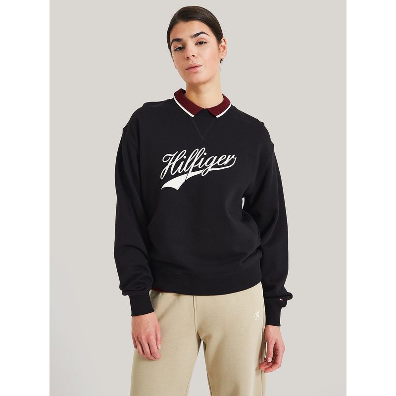 TOMMY HILFIGER - POLERÓN TERRY CON LOGO NEGRO TOMMY HILFIGER