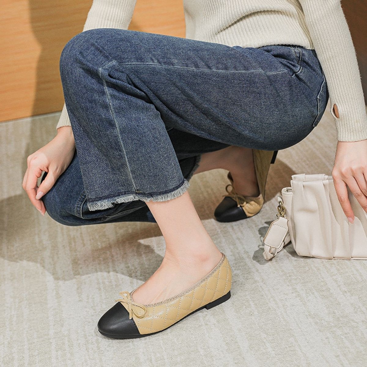 BLWOENS - zapatillas con lazo para Mujer -Beige