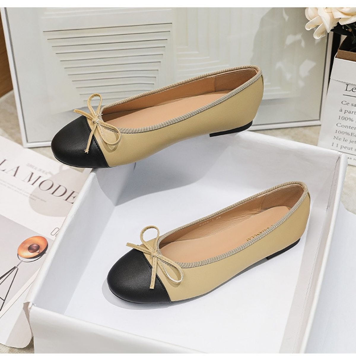 BLWOENS - zapatillas con lazo para Mujer -Beige
