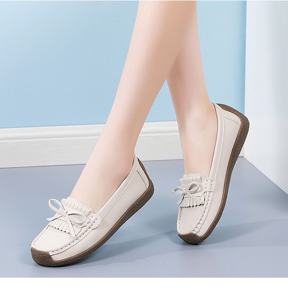 BLWOENS - zapatillas con plataforma y punta cuadrada para Mujer - Crema