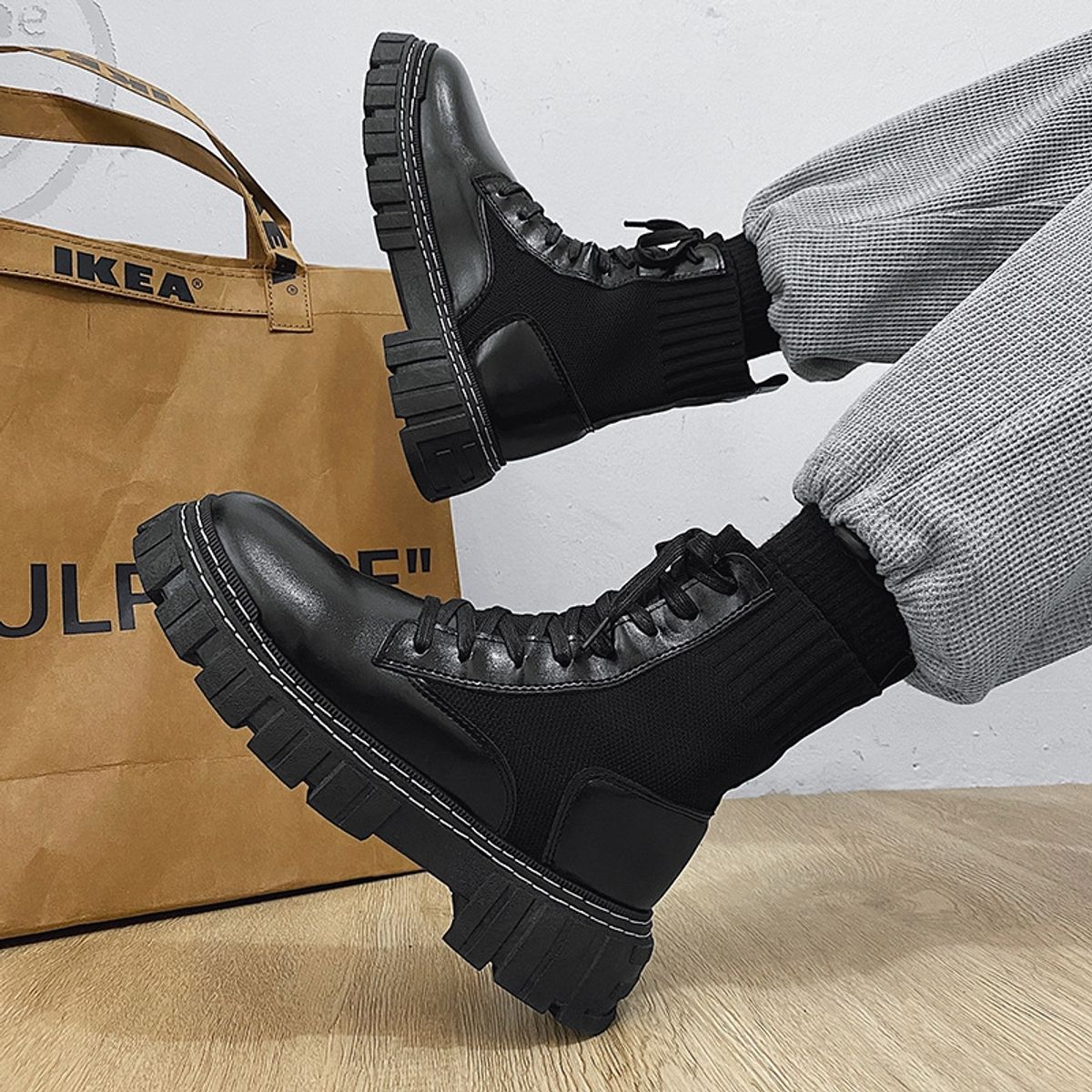 BLWOENS - Botas con plataforma para Hombre-Negro