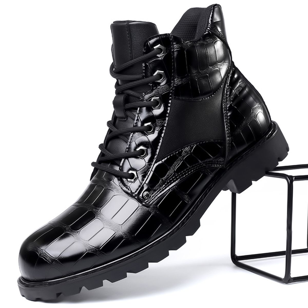 BLWOENS - Botas con cordones para Hombre-Negro