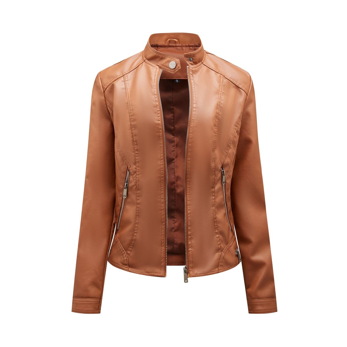BLWOENS - Chaqueta cuero PU para mujer -Café