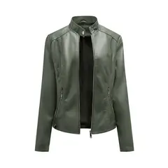 BLWOENS - Chaqueta cuero PU para mujer -Verde