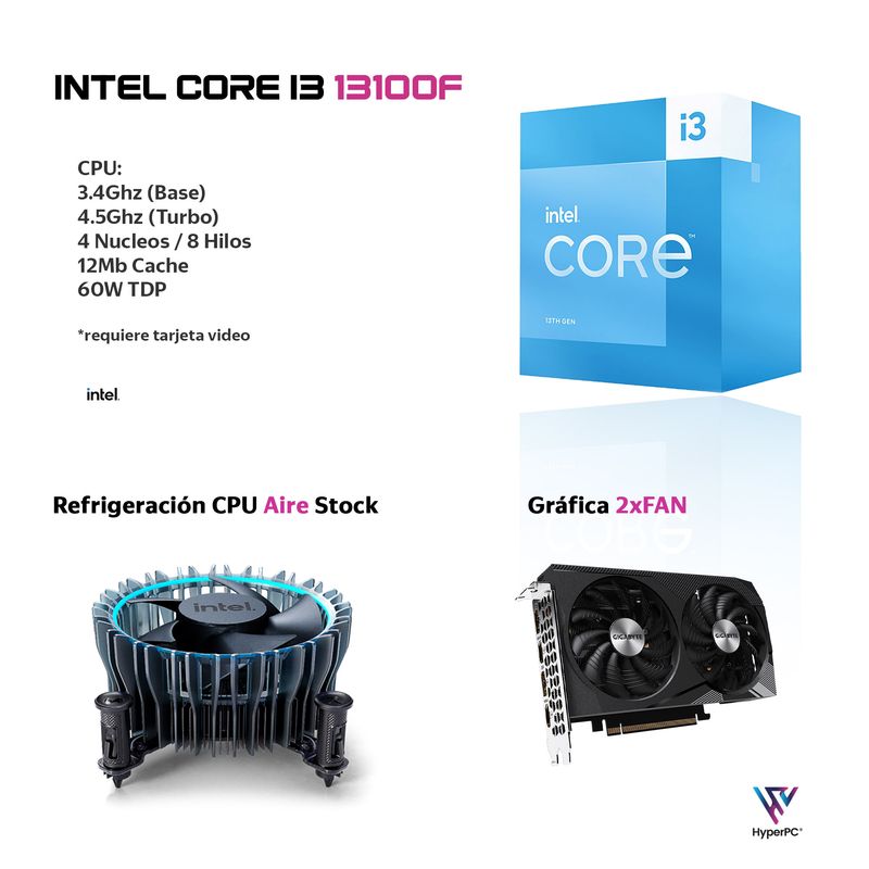 HYPERPC - PC GAMER Blanco INTEL CORE i3 13100 16gb 1Tb RTX 3050 WiFi