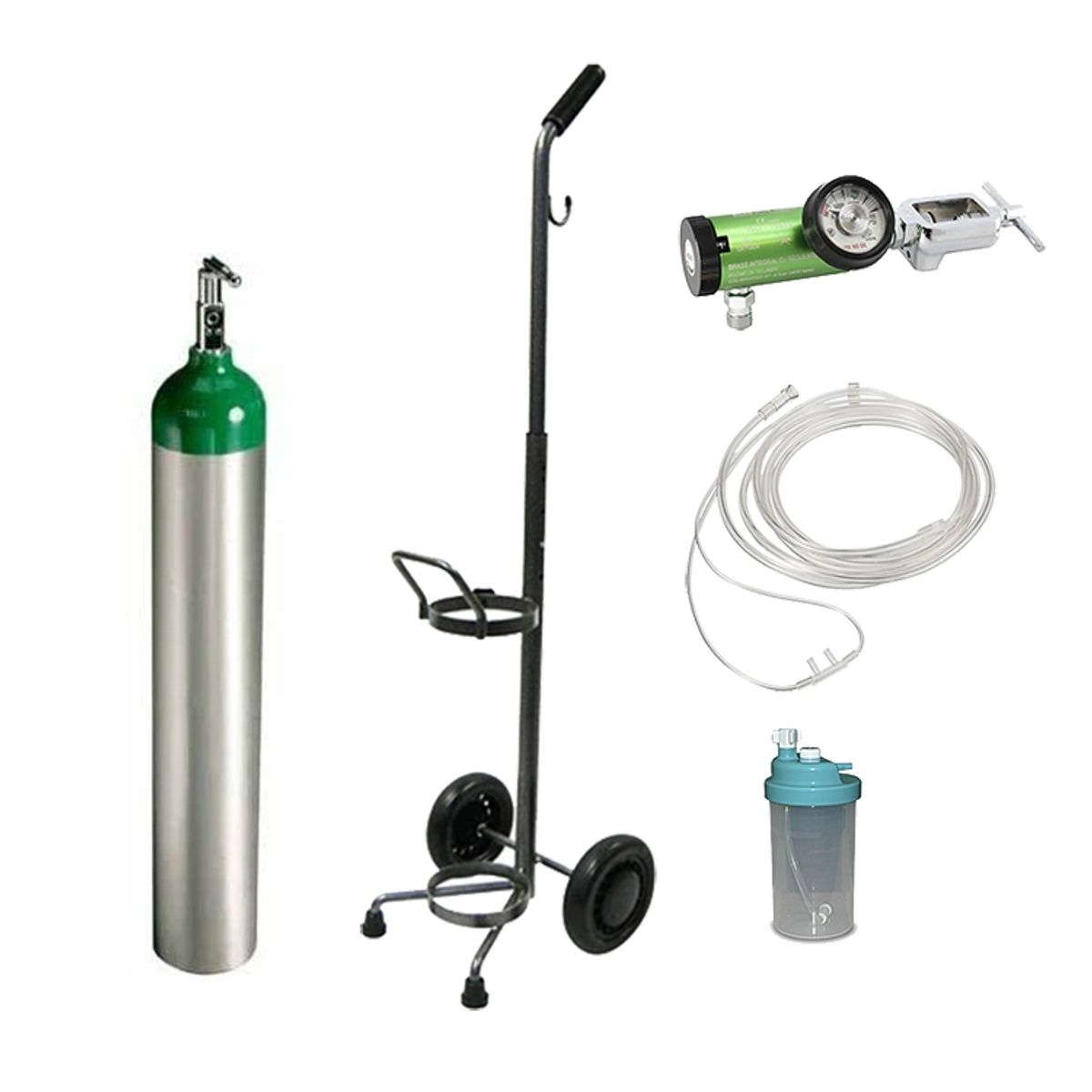 MADA - Cilindro de Oxigeno Tipo E 685 Lts (Kit Regulador + Carro + vaso + Naricera)