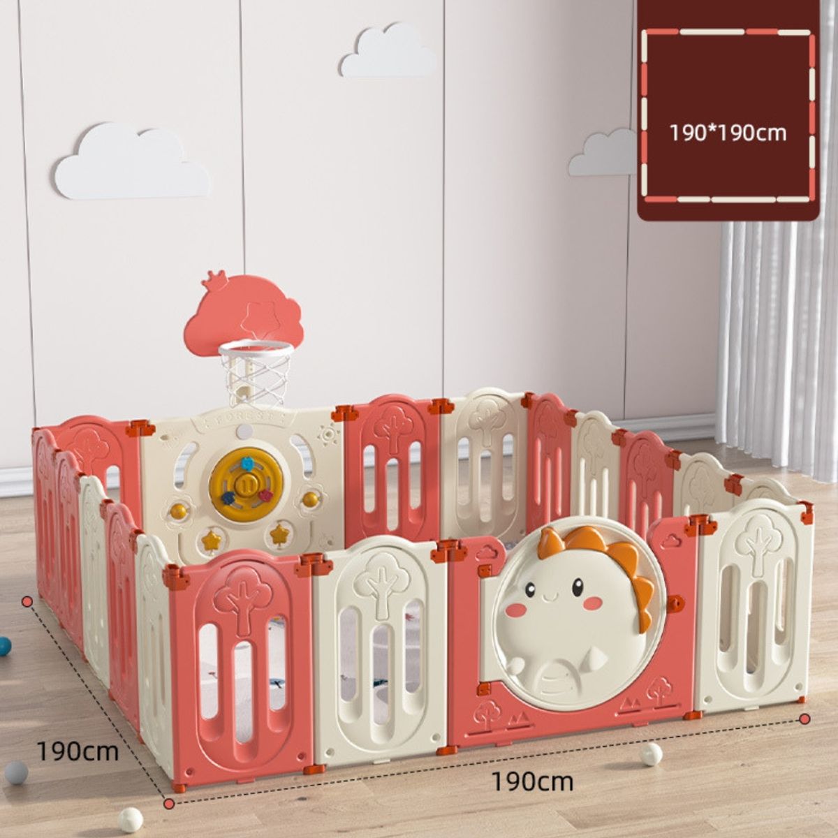 CRUSEC - Corral De Juegos Infantil Dinosaurio Plegable 190cm X 190cm